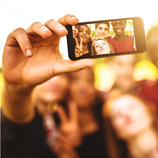 Sexy, happy Facebook friends